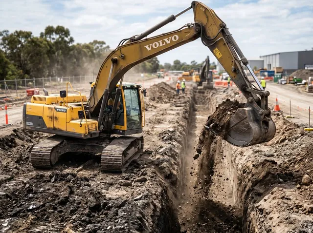 Excavator digging a trench