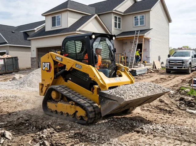 Skid steer loader carrying gravel